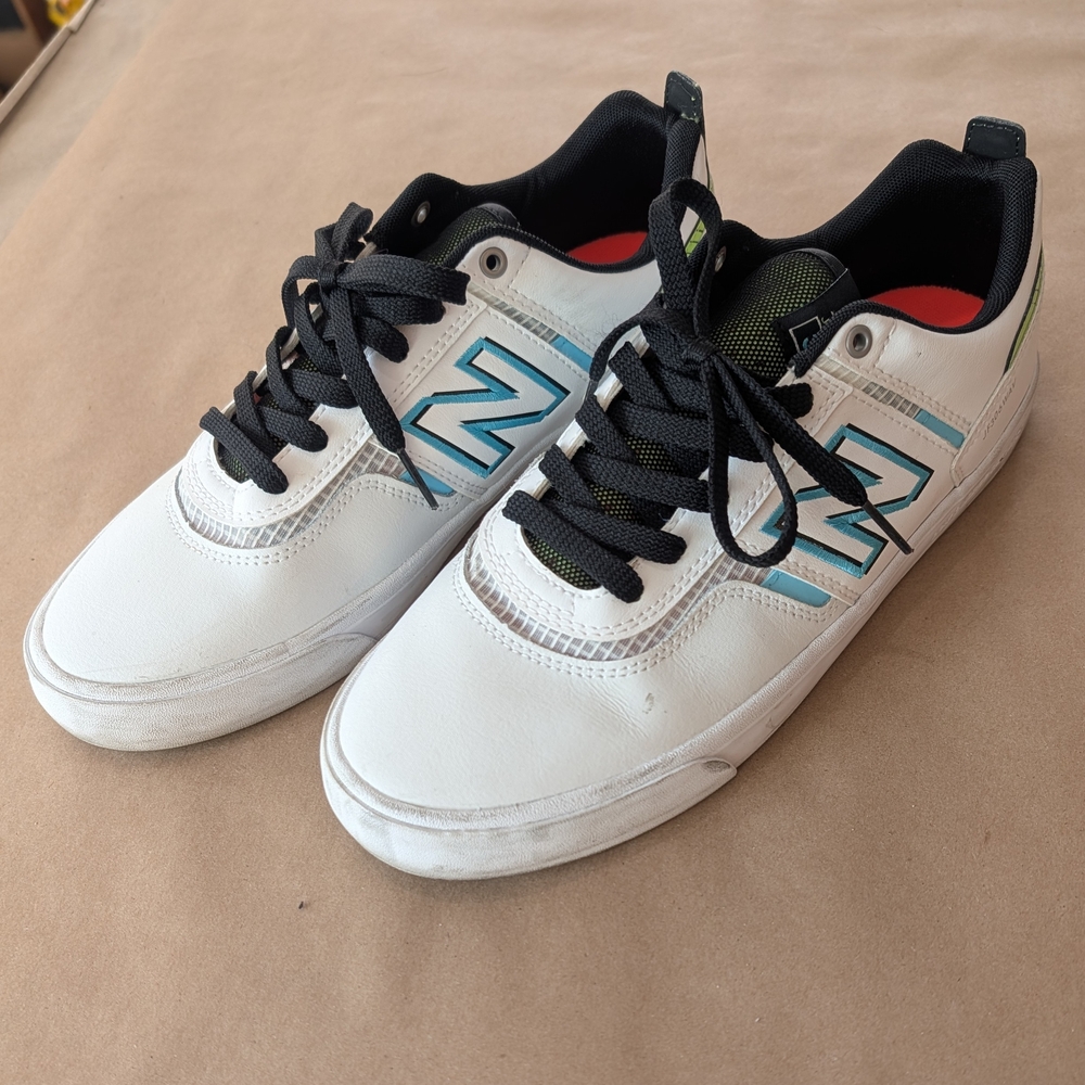 New Balance White Sneaker with Teal and Lime Accents